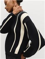 Cotton Rich Striped Ribbed Relaxed Jumper