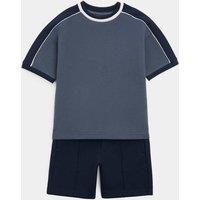 M&S Cotton Blend Pique T-shirt & Short Outfit (2-10 Yrs) Navy