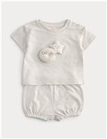 M&S 2 Piece Pure Cotton Little Monster Outfit (0-12 Mths) Grey Mix