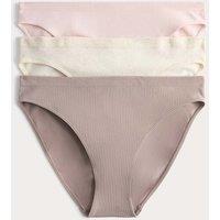 M&S 3 Pack Seamless High Leg Knickers Oatmeal Mix