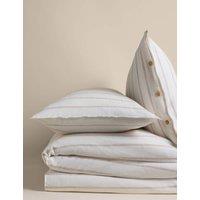 M&S Linen Rich Striped Jacquard Bedding Set Neutral
