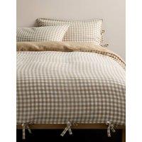 M&S Pure Linen Gingham Bedset Neutral