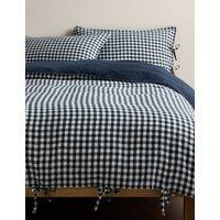 M&S Pure Linen Gingham Bedset Blue