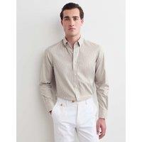 JAEGER Regular Fit Pure Cotton Gingham Luxury Shirt Neutral Brown