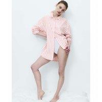 M&S Pure Cotton Striped Pyjama Shirt Red Mix