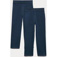 M&S 2 Pack Girls' Cotton Blend Knitted Trousers (2-18 Yrs) Navy