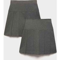 M&S 2 Pack Girls' Slim Permanent Pleats School Skirts (2-18 Yrs) Grey