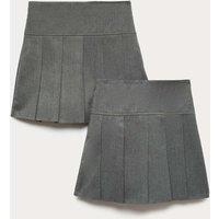 M&S 2 Pack Girls' Plus Fit Pleated School Skirts (2-18 Yrs) Grey
