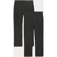 M&S 2 Pack Boys' Longer Length School Trousers (9-18 Yrs) Charcoal