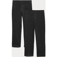 M&S 2 Pack Girls' Cotton Blend Knitted Trousers (2-18 Yrs) Black