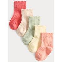 M&S 5 Pack Cotton with Stretch Frill Socks (0-2 Yrs) Multi