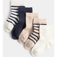 M&S 5 Pack Cotton Rich Striped Baby Socks (0-24 Mths) Brown Mix