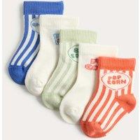 M&S 5 Pack Cotton Rich Baby Socks (7lbs-2 Yrs) Orange Mix
