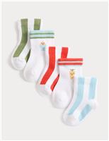 M&S 5 Pack Cotton Rich Striped Baby Socks (0-24 Months) White Mix