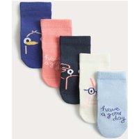 M&S 5 Pack Cotton Rich Baby Socks (0-2 Yrs) Navy Mix