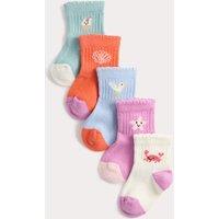 M&S 5 Pack Cotton Rich Seaside Baby Socks (0-2 Yrs) Orange Mix