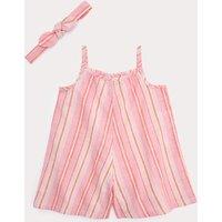 M&S 2 Piece Pure Cotton Romper with Headband (0-3 Yrs) Pink