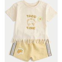M&S Pure Cotton Taco Fringe T-shirt and Shorts (0-5 Yrs) Cream Mix