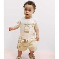 M&S Pure Cotton Taco Fringe T-shirt and Shorts (0-5 Yrs) Cream Mix