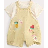 M&S 2 Piece Embroidered Bib Shorts and Top (0-3 Yrs) Yellow Mix