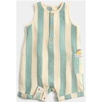 M&S Pure Cotton Taco Striped Dungarees (0-3 Yrs) Teal