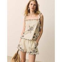 Per Una Pure Cotton Embroidered Floral Cami Top Ecru Mix