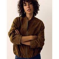 Per Una Suede Bubble Hem Relaxed Bomber Jacket Dark Khaki