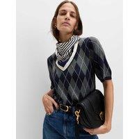 M&S Argyle Crew Neck Slim Fit Knitted Top Navy Mix