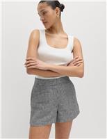 M&S Pure Linen Checked Shorts Black Mix