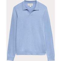 Autograph Pure Extra Fine Merino Wool Knitted Polo Shirt Smokey Blue