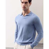 Autograph Pure Extra Fine Merino Wool Knitted Polo Shirt Smokey Blue