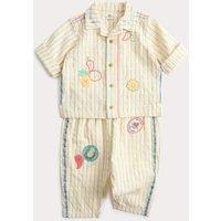 M&S Pure Cotton Woven Striped Outfit (0-5 Yrs) Cream Mix