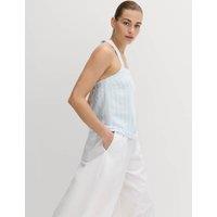 M&S Linen Rich Printed Halter Neck Top Blue Mix