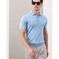 Autograph Pure Extra Fine Merino Wool Knitted Polo Shirt Smokey Blue