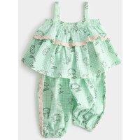 M&S 2 Piece Pure Cotton Taco Top & Trouser Outfit (0-5 Yrs) Green Mix