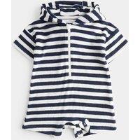 M&S Pure Cotton Striped Towelling All in One (0-3 Yrs) Navy