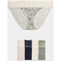 M&S 5pk Cotton Blend Printed Bikini Knickers Coral