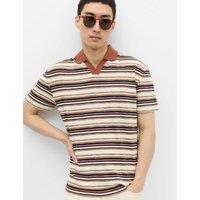 M&S Cotton Blend Crepe Notch Neck Polo Shirt Rust Mix