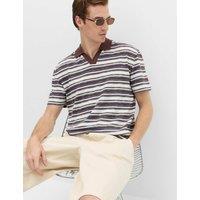 M&S Cotton Blend Crepe Notch Neck Polo Shirt Dark Brown Mix