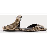 Autograph Leather Snake Print Buckle Flat Sandals Cream Mix