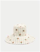 M&S Pure Cotton Wide Brim Bucket Hat White Mix
