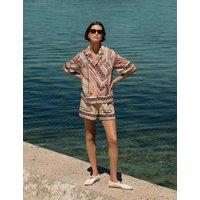 M&S Printed High Waisted Shorts Pink Mix