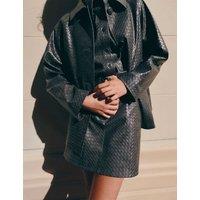 M&S Leather Look Woven Effect Mini A-Line Skirt Dark Grey