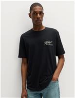 M&S Pure Cotton Harbor Shack Graphic T-Shirt Black