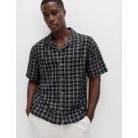 M&S Regular Fit Pure Cotton Short Sleeve Shirt Dark Pewter