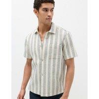 M&S Pure Cotton Textured Short Sleeve Shirt Natural Mix