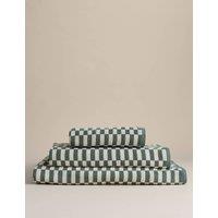 M&S Pure Cotton Geometric Check Towel Smokey Green