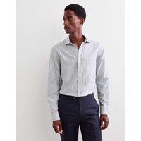 JAEGER Regular Fit Luxury Linen Cotton Striped Shirt Navy Mix