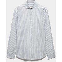 JAEGER Regular Fit Luxury Linen Cotton Striped Shirt Navy Mix