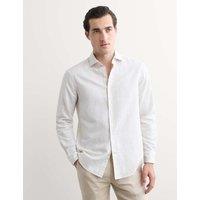 JAEGER Regular Fit Luxury Linen Cotton Striped Shirt Neutral Brown